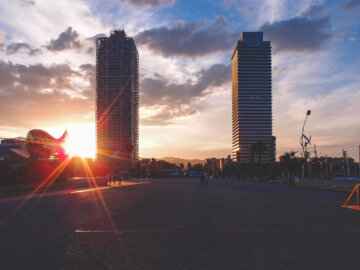 Barcelona Street Photography, marina village towers sunset
