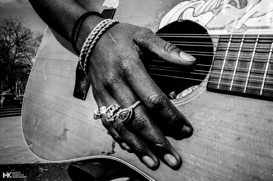 Hand on Guitar, Washington Square Park, NYC, 2016