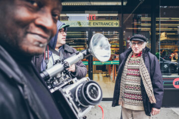 Louis Mendes with Camera in front of the B&H Stor, New York City, 2016