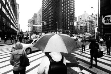 Street Crossing Umbrella, Olympus Tough Grainy Film Street Photography