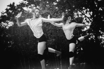 On Stage dance performance by an unnamed group, choreographed by Patrick Obrien, during a summer rain in the Socrates Sculpture Garden Quens, New York City, 2016