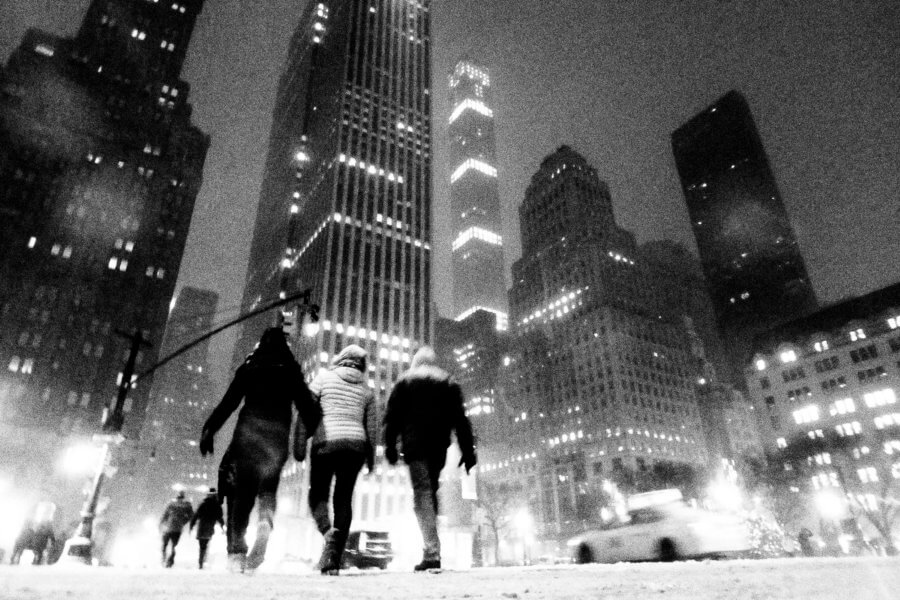 Black and White Street Photography during a Snowshower in New York City