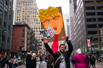 Portraits of People during Womans March on New York City, January 21st. 2017