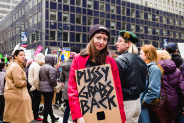 Portraits of People during Womans March on New York City, January 21st. 2017