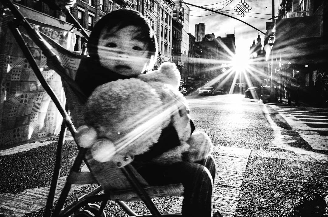 Holding Elmo, Black and White Street Photography NYC Michael Kowalczyk